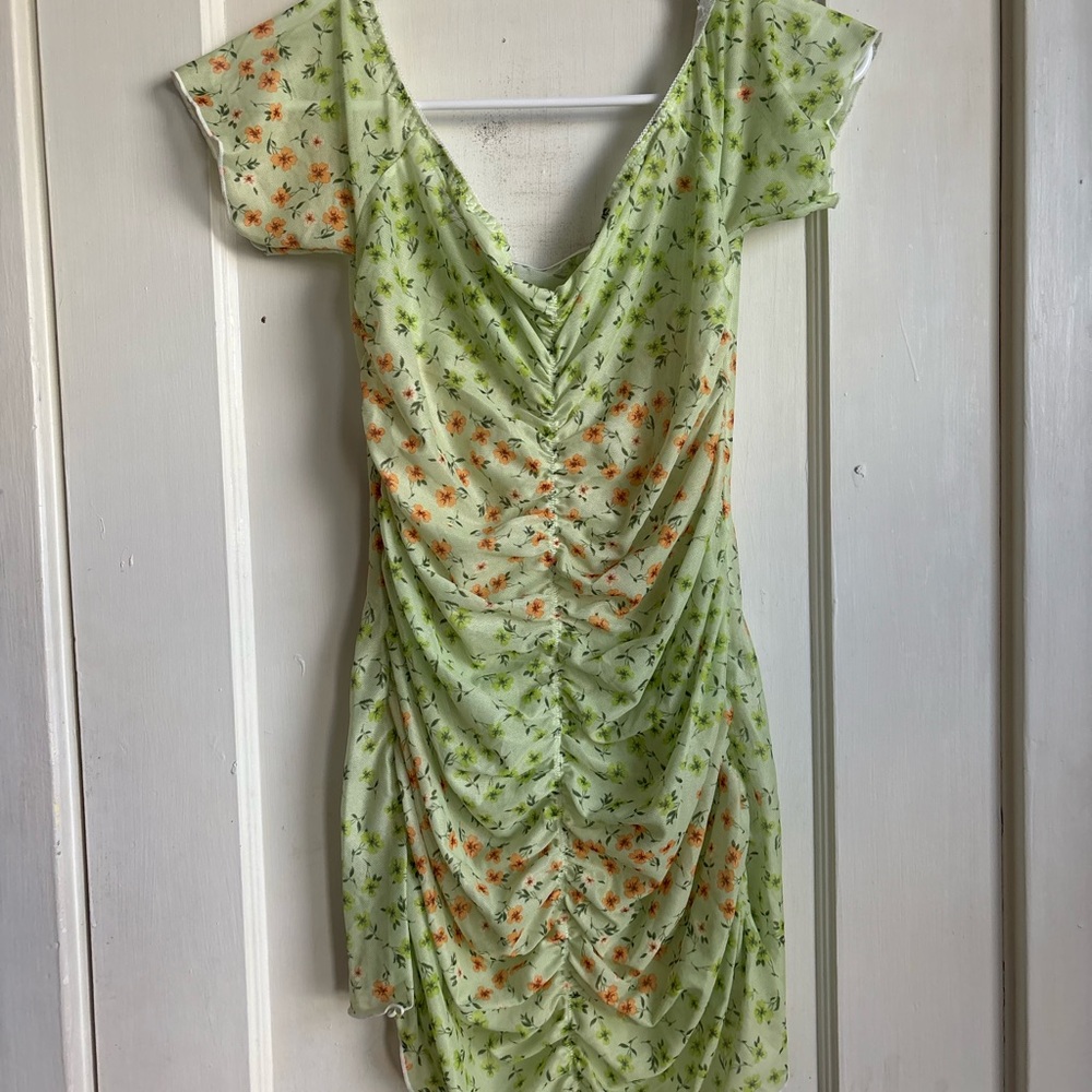 Sheer Floral Green Dress